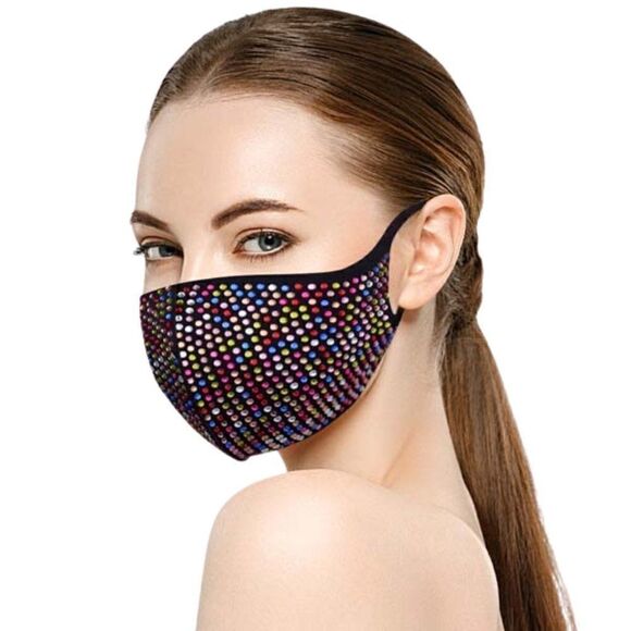 2 Face Masks Multi-Color Rhinestone Adult - Picture 1 of 6
